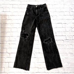 ZARA Straight Leg High Rise Busted Knee Black Denim Jeans - Size 4